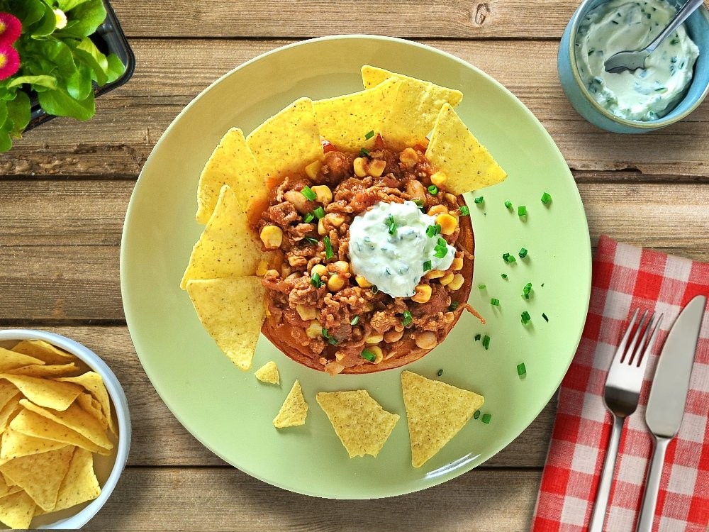 Kürbisschiff Chili sin Carne