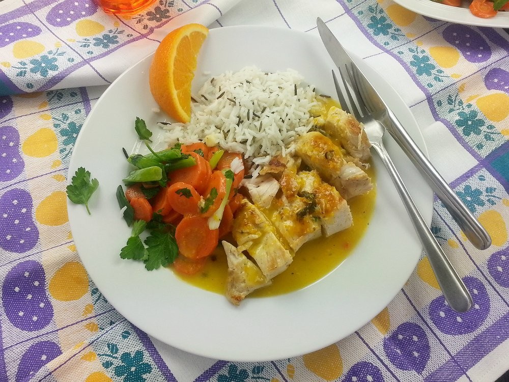 Hähnchen mit Wacholder-Orangen-Sauce