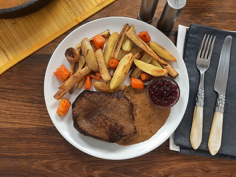 Hüftsteak mit Thymian-Senfsoße 