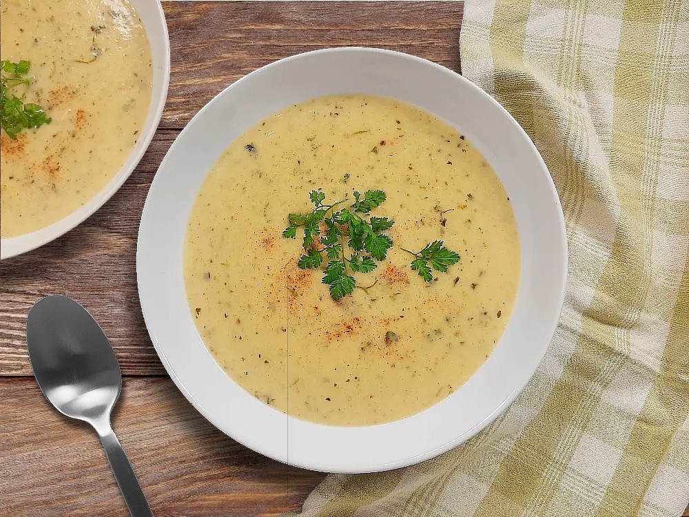 Vegane Kartoffelsuppe (Vorspeise)  mit Petersilienwurzeln und Kerbel