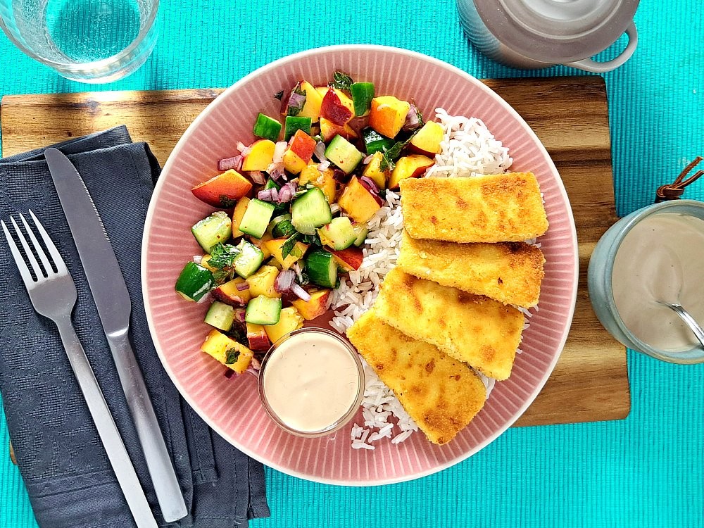 Panierter veganer Grillkäse