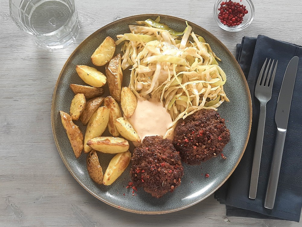 Rinderhack-Frikadellen mit Rosa Pfeffer