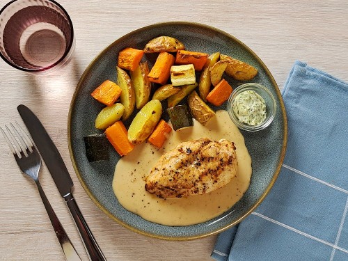 Gebratene Hähnchenbrust & Balsamico-Käse-Jus