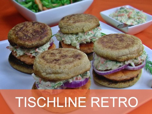Lachsburger mit Fenchel-Slaw dazu Pflücksalat