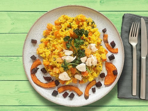 Weihnachtliches Kürbisrisotto mit Rote Bete und Ziegenkäse
