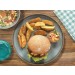 Vegan-Burger mit Nektarinensalsa zu ofengebackenen Kartoffelspalten