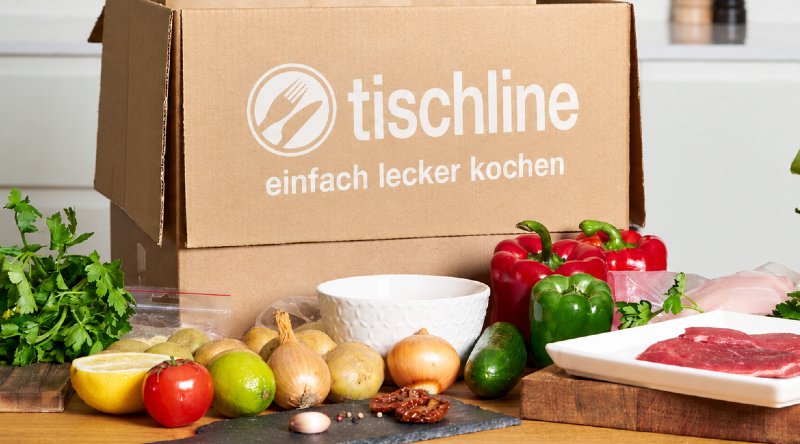 Tischline Kochbox-Karton mit frischem Gem&uuml;se und Zutaten
